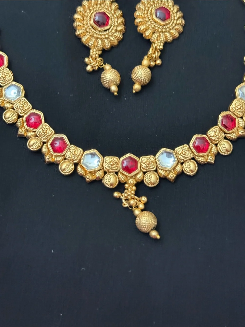 Indian Traditional Gold plated heritage necklace wait earrings